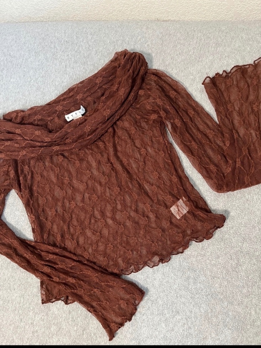 HYFVE Sheer Lace Crop Top Large Whimsigoth Fairy Grunge Indie Brown Festival